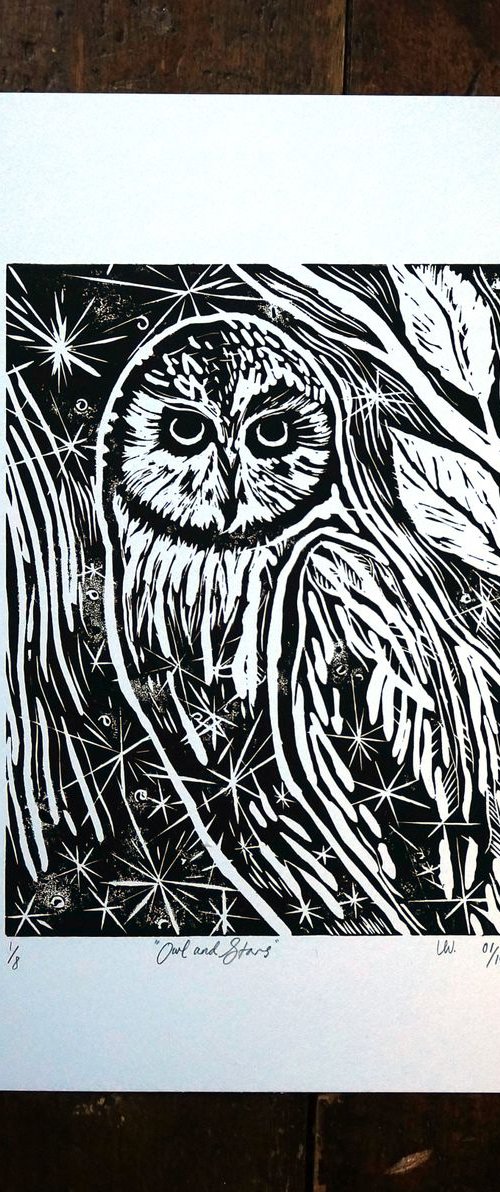 Night Owl Linocut Print by Victoria Lucy Williams