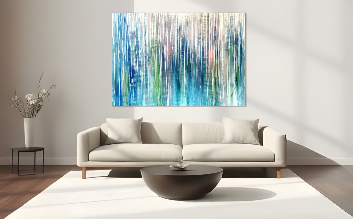 Organic Abstract Acrylic Painting By Estelle Asmodelle, 61 X 42, I Think Of You When It Rains, Original Artwork