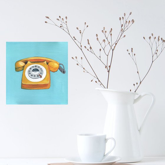 Yellow Telephone - Retro Pop Illustration Painting of Vintage Phone