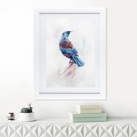 Watercolor painting Bird Blue