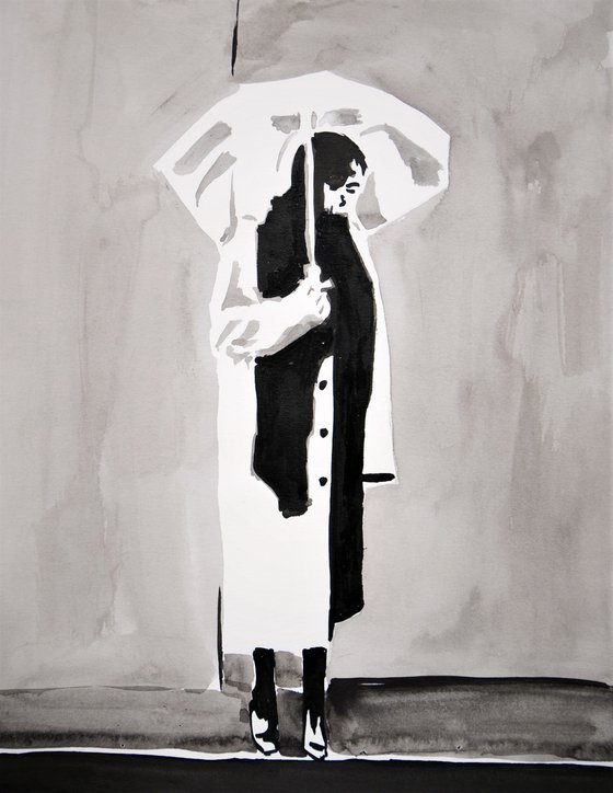 Figure with umbrella / 35 x 27 cm