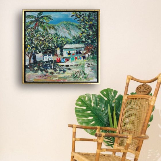 Farm House in Cuba, Vinales, Oil Painting Original, Cuban Landscape with a Farmer Home, Tropical Cuban Scenery, Impressionist Style Cuba View