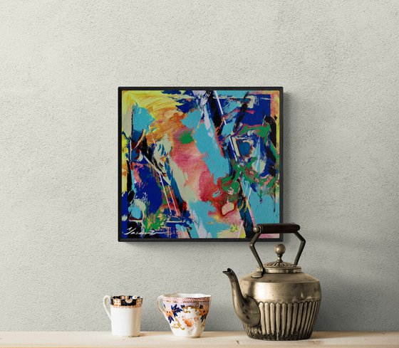 Abstract painting - "Yellow fog" - Abstraction - Geometric - Space abstract - Small painting - Bright abstract - Yellow and Blue