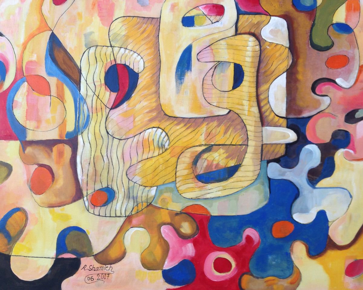 Abstract Acrylic Painting By Abdelrahman Shamieh, 23 X 19, Puzzle, Original Artwork