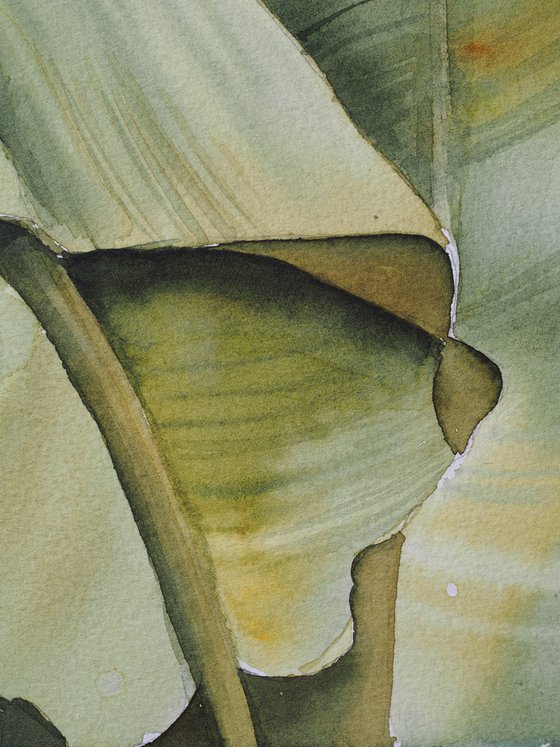 Tropical dream - green leaves original watercolor