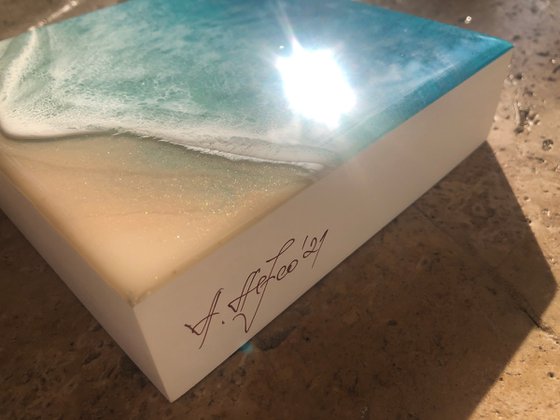 White Sand Beach - Waves - Seascape Painting Gift idea