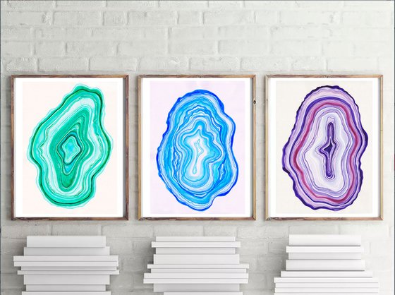 "Agate slises" set of 3 Paintings