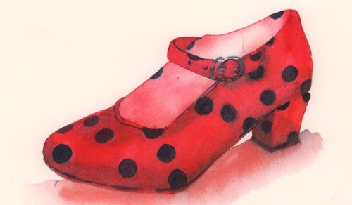 Flamenco Footwear - Spotty Spanish Watercolour Shoes - UK Artist by Alison Fennell