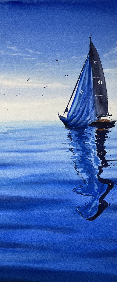 Tranquil Sea Sailboat Scene. by Erkin Yılmaz