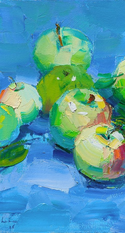 Apples on Blue by Helen Shukina