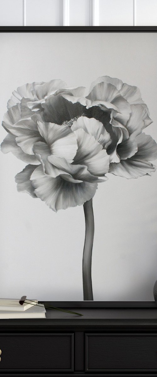 "Black and white peony 2" Black white flowers by Olha