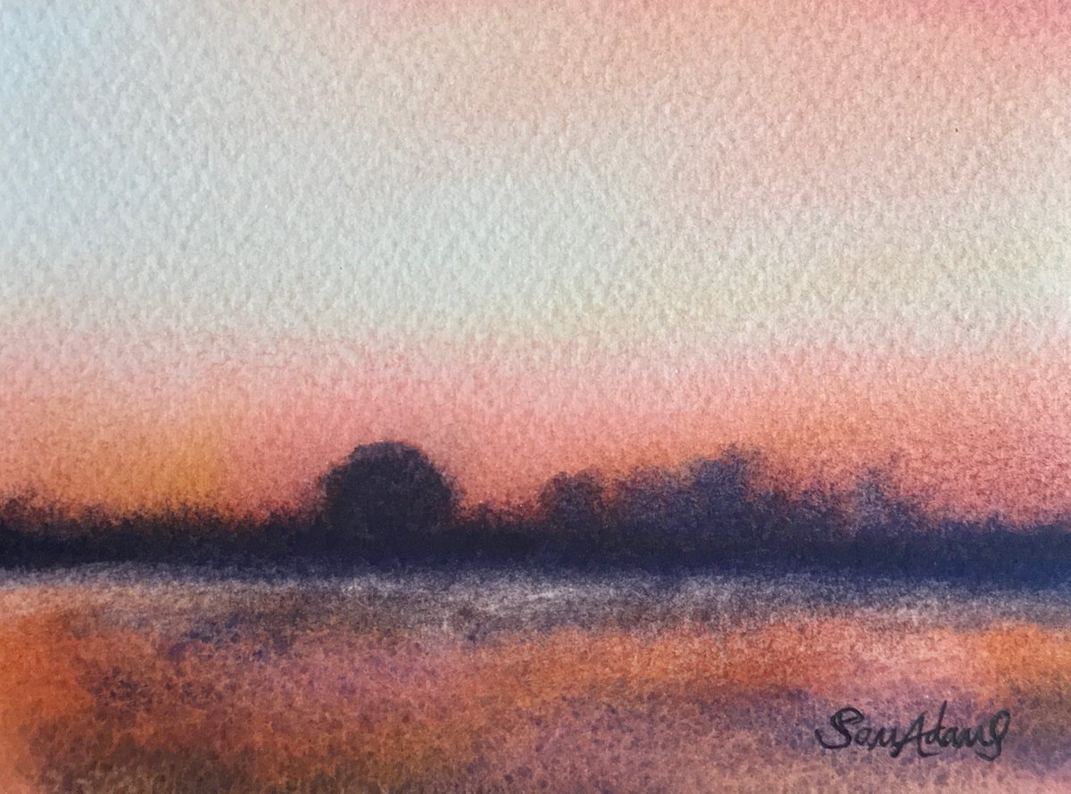 Lasting orange dusk by Samantha Adams professional watercolorist