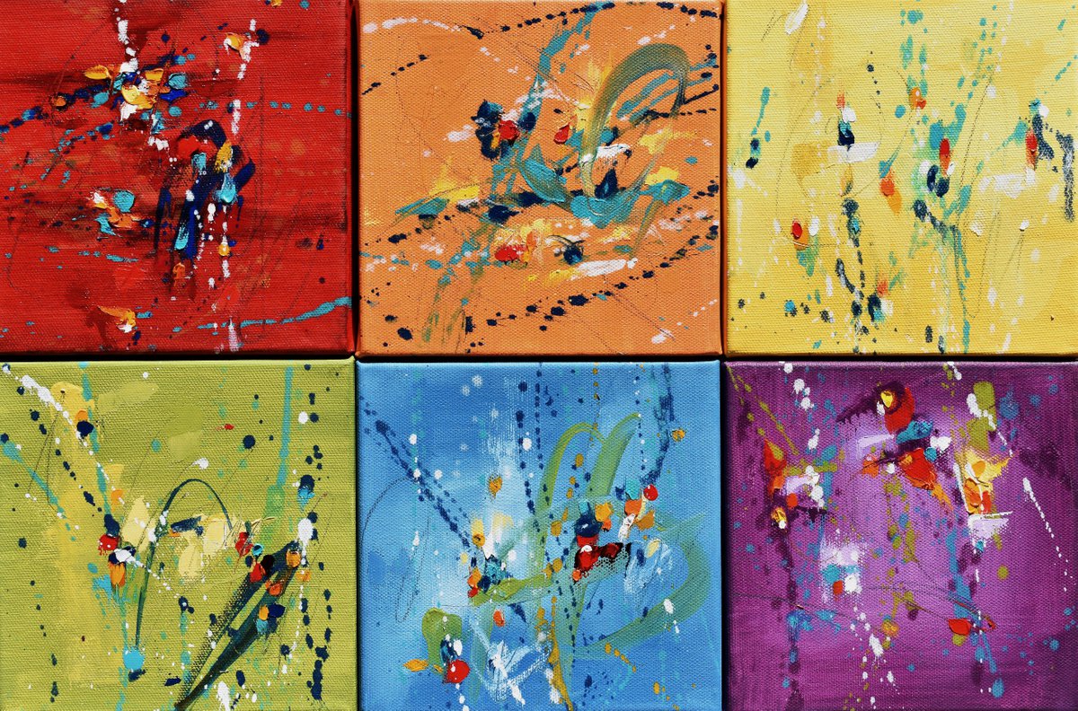 Colors of Trust - Abstract Art - 18 x 12 IN / 46 x 30 CM - Mini Abstract Oil Paintings on... by Cynthia Ligeros