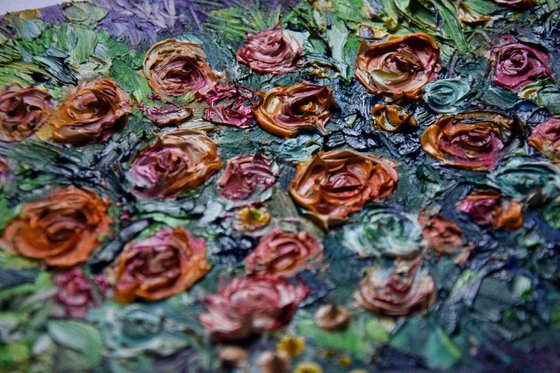 Original floral oil painting Roses splash