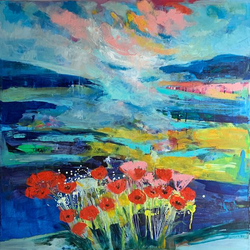 Landscape.poppies oil painting by Olga Pascari