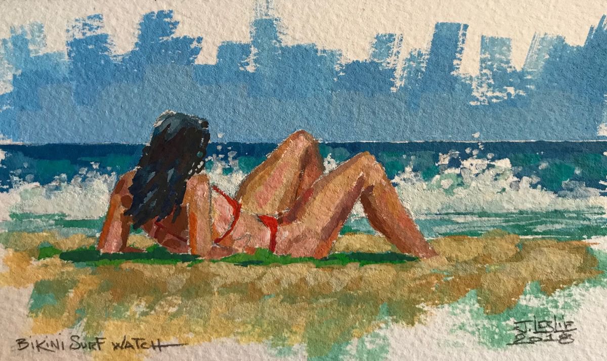 Impressionistic Painting , Bikini Surf Watch By Jimmy Leslie, 5 X 3, Artwork For Sale On Artfinder