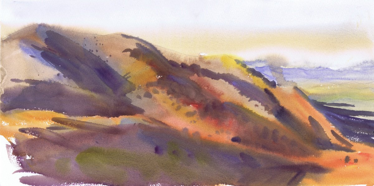 Expressive Landscape Watercolour By Samira Yanushkova, 16 X 8", Silence Of Heights, Original Artwork