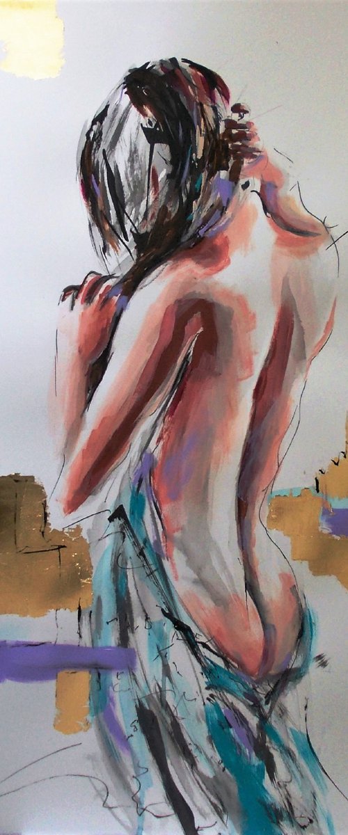 Desire -Mixed Media  Painting on Paper-Woman Painting on Paper by Antigoni Tziora