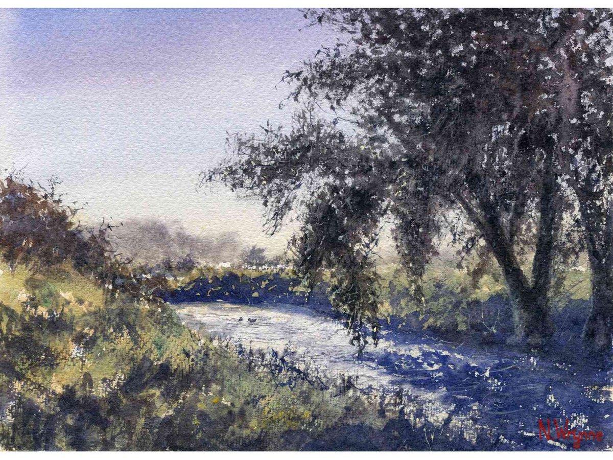 Impressionistic Landscape Watercolour By Neil Wrynne, 15 X 11", Trailing In The Water, Original Artwork