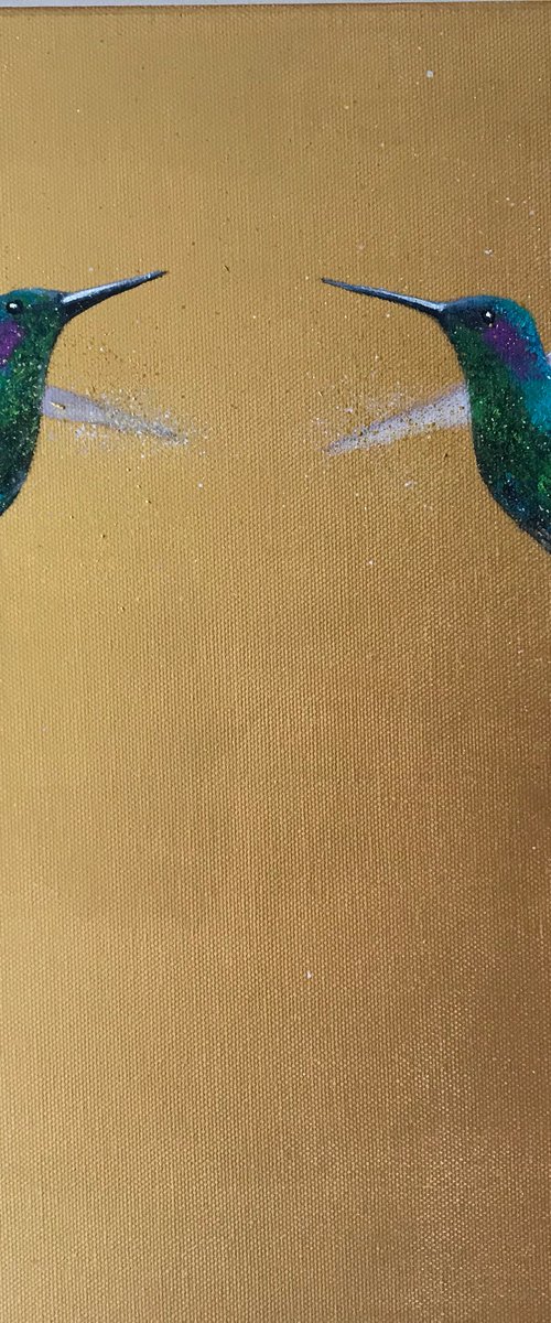 The Two Of Us ~ Hummingbirds on Gold by Laure Bury
