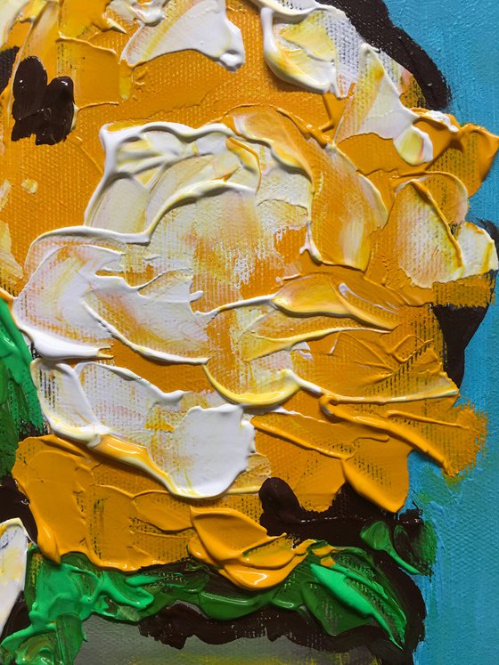 ABSTRACT BOUQUET OF Yellow Roses  #17 ( NAIVE COLLECTION)  palette   knife Original Acrylic painting office home decor gift