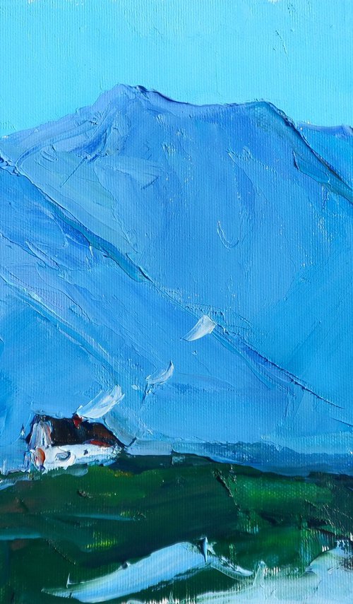 Hause in the Alps Mountains Landscape Small painting Impasto by Yehor Dulin