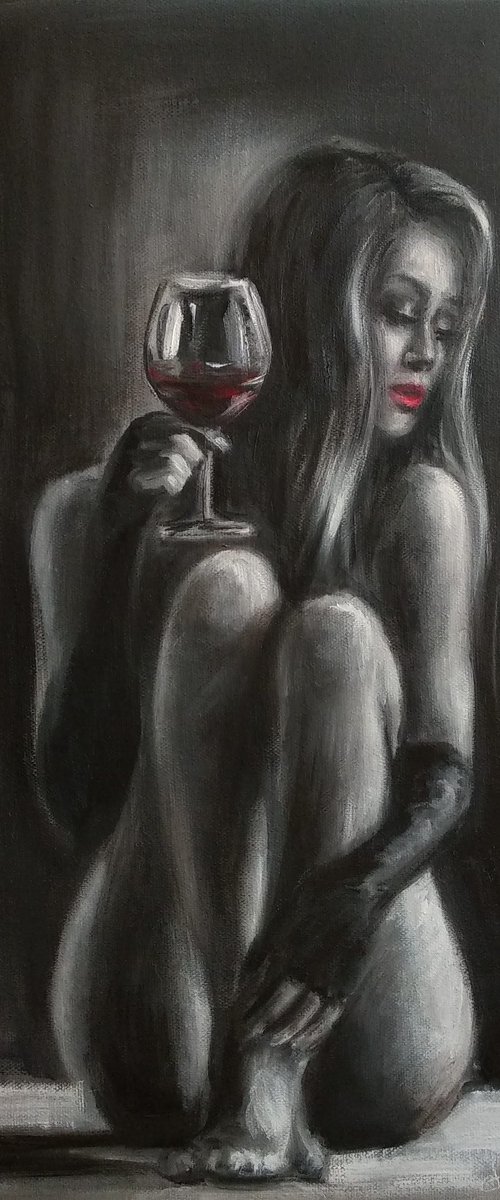 A Glass of red wine by Anastasia Art Line