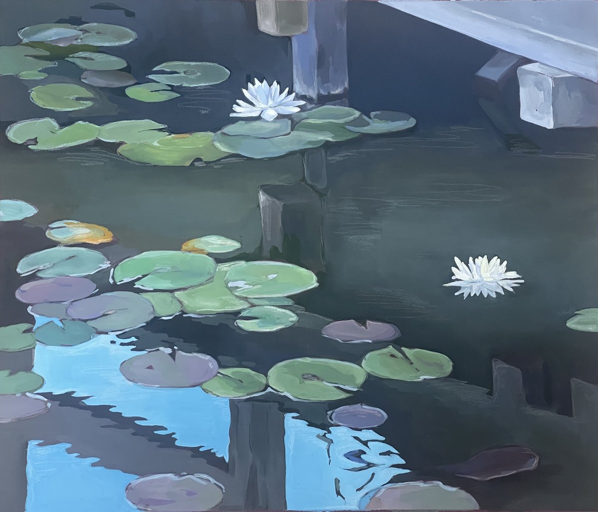 Under the bridge.Water lilies. by Guzel Min