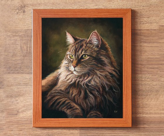 Majestic Maine Coon cat with green eyes