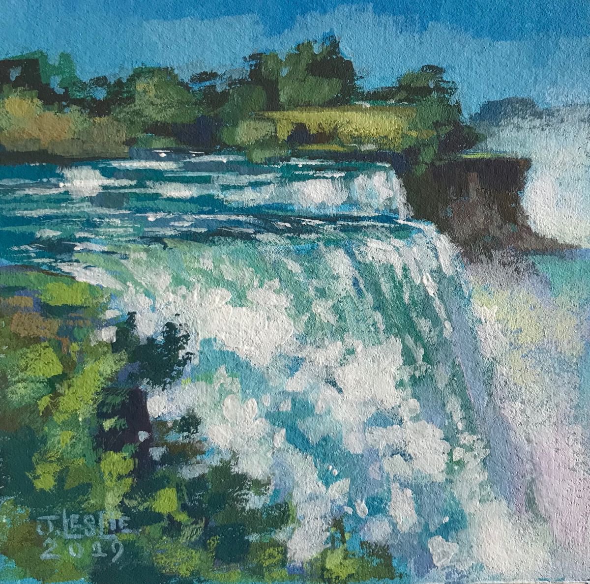 Impressionistic Painting , Niagara, American Falls By Jimmy Leslie, 4 X 4, Artwork For Sale On Artfinder
