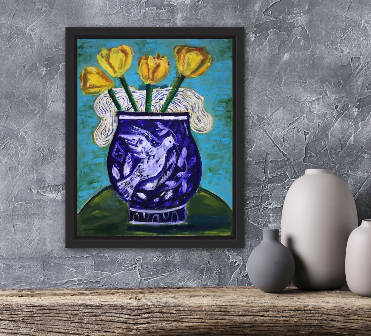 Botanical Oil Painting By Roberto Munguia Garcia, 16 X 20", White Dove Flower Vase #2, Original Artwork