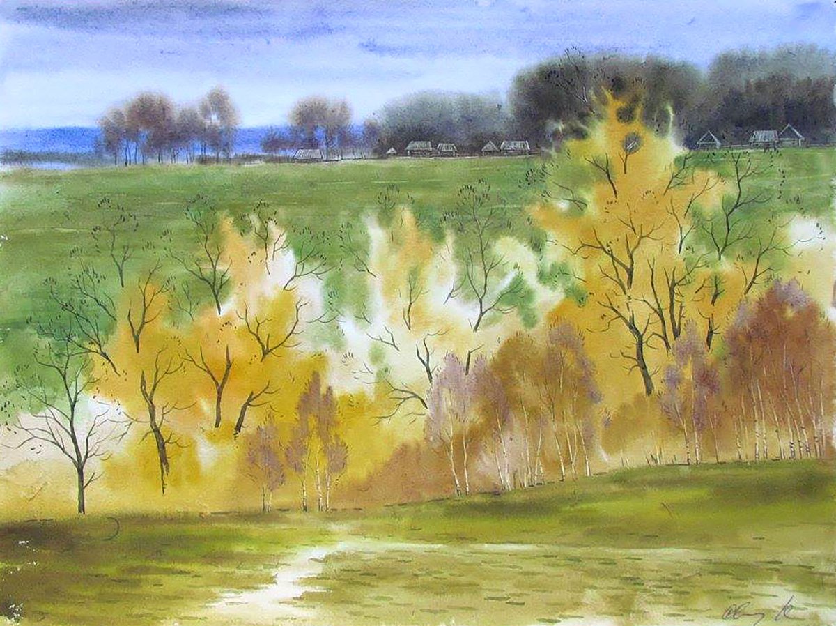 Impressionistic Landscape Watercolour By Valeriy Savenets-1, 16 X 12", October, Original Artwork