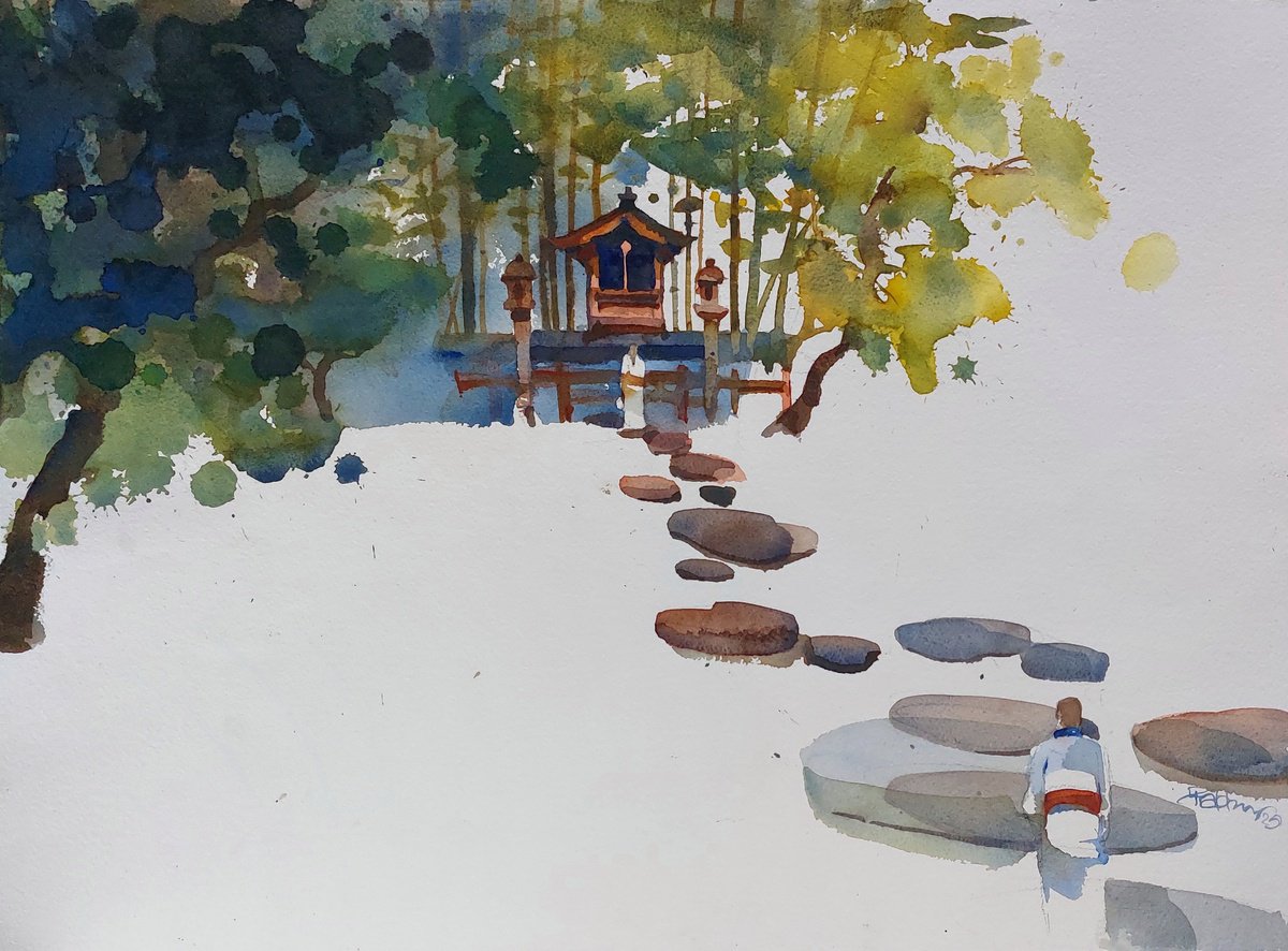Impressionistic Landscape Watercolour By Prashant Prabhu, 24 X 18", Kyoto Dream Continuum, Original Artwork