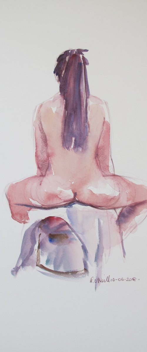 Seated female nude back study by Rory O’Neill