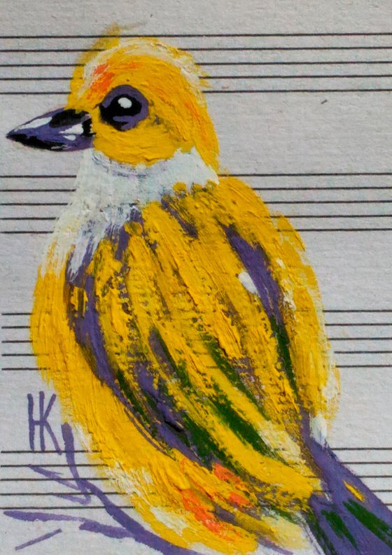 Tanager Painting ACEO Bird Original Art Silver-Throated Tanager Gouache Small Original Artwork 2.5 by 3.5" by Halyna Kirichenko