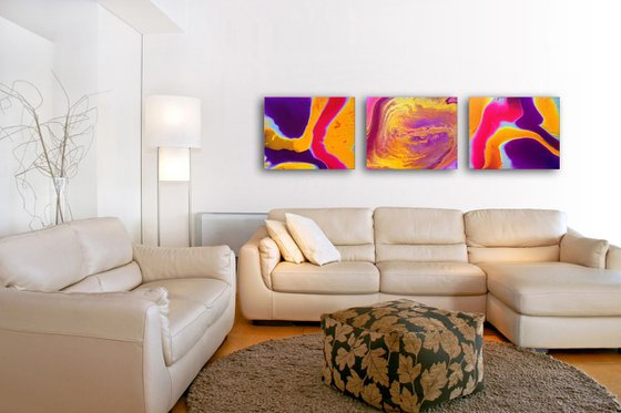 "Mix And Match" - FREE USA SHIPPING - Original Triptych, Abstract PMS Fluid Acrylic Paintings Series - 60" x 16"