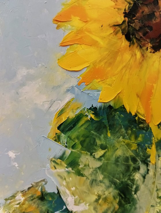 Sunflowers in the field. Palette knife artwork.