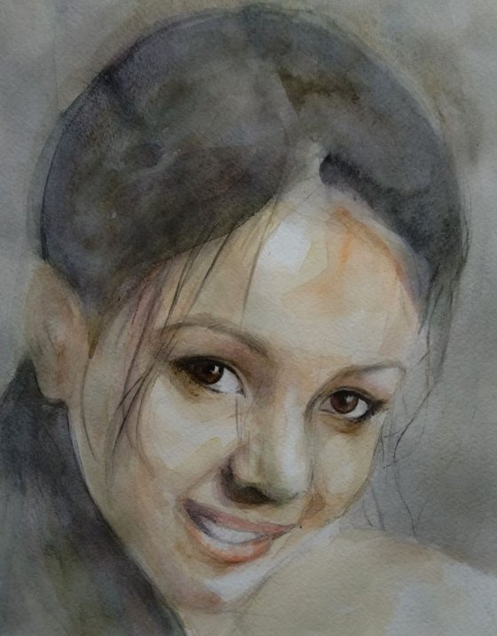 Watercolor portrait (30x43cm, watercolor, paper, portraiture)
