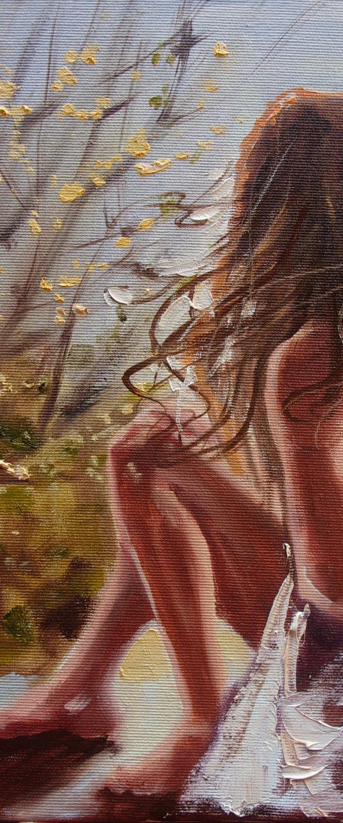 " SPRING AT HOME :( ... " WINDOW original painting ROOM  palette knife GIFT by Monika Luniak