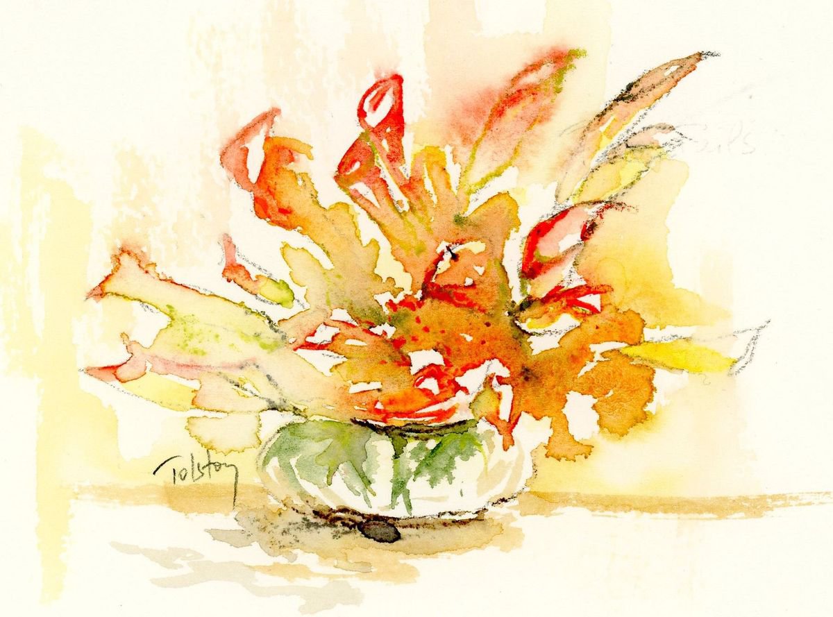 Impressionistic Botanical Watercolour By Alex Tolstoy, 14 X 10, Calla Lilies, Original Artwork