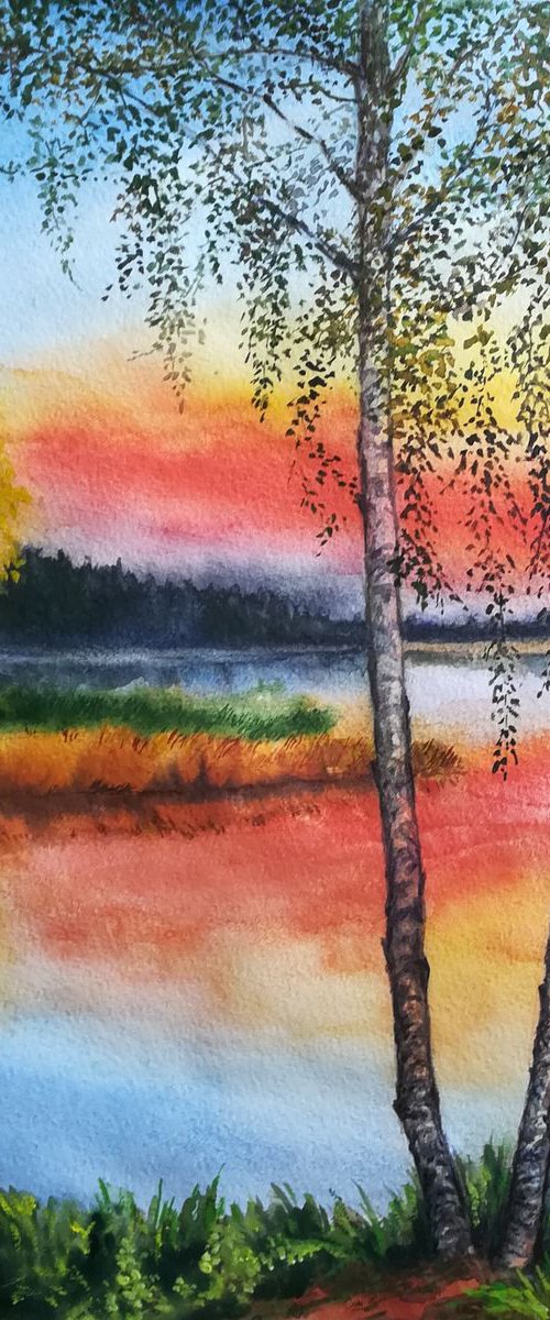 Two Birch Trees By the Lake by Anastasia Zabrodina