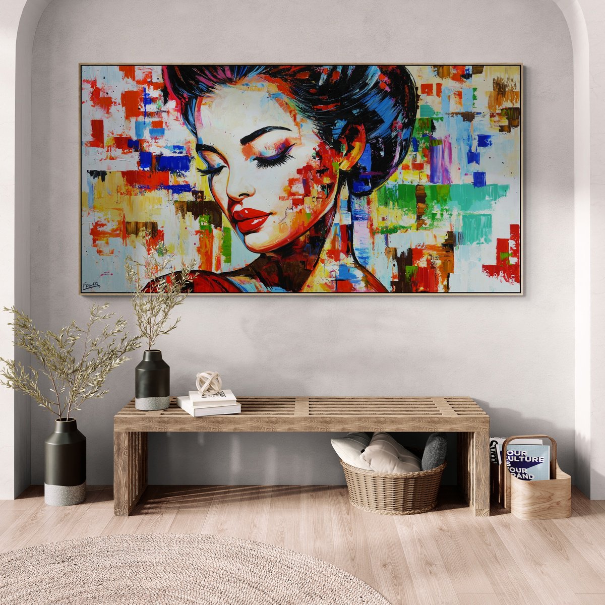 Abstract Portrait Acrylic Painting By Franko, 76 X 41, Yuga, Original Artwork