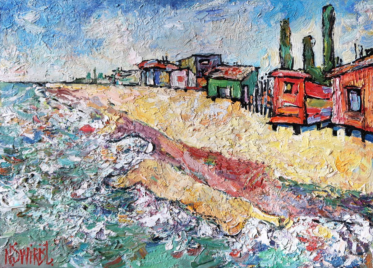 Impressionistic Landscape Oil Painting By Nikifor Swiristuhin, 14 X 10", Sea Breeze., Original Artwork