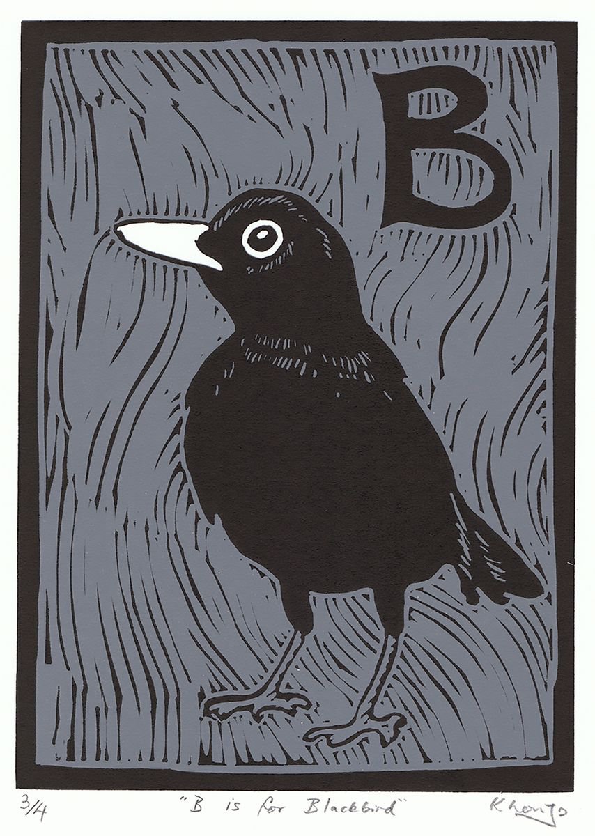 B is for Blackbird - Original Limited Edition Linocut by Faisal Khouja