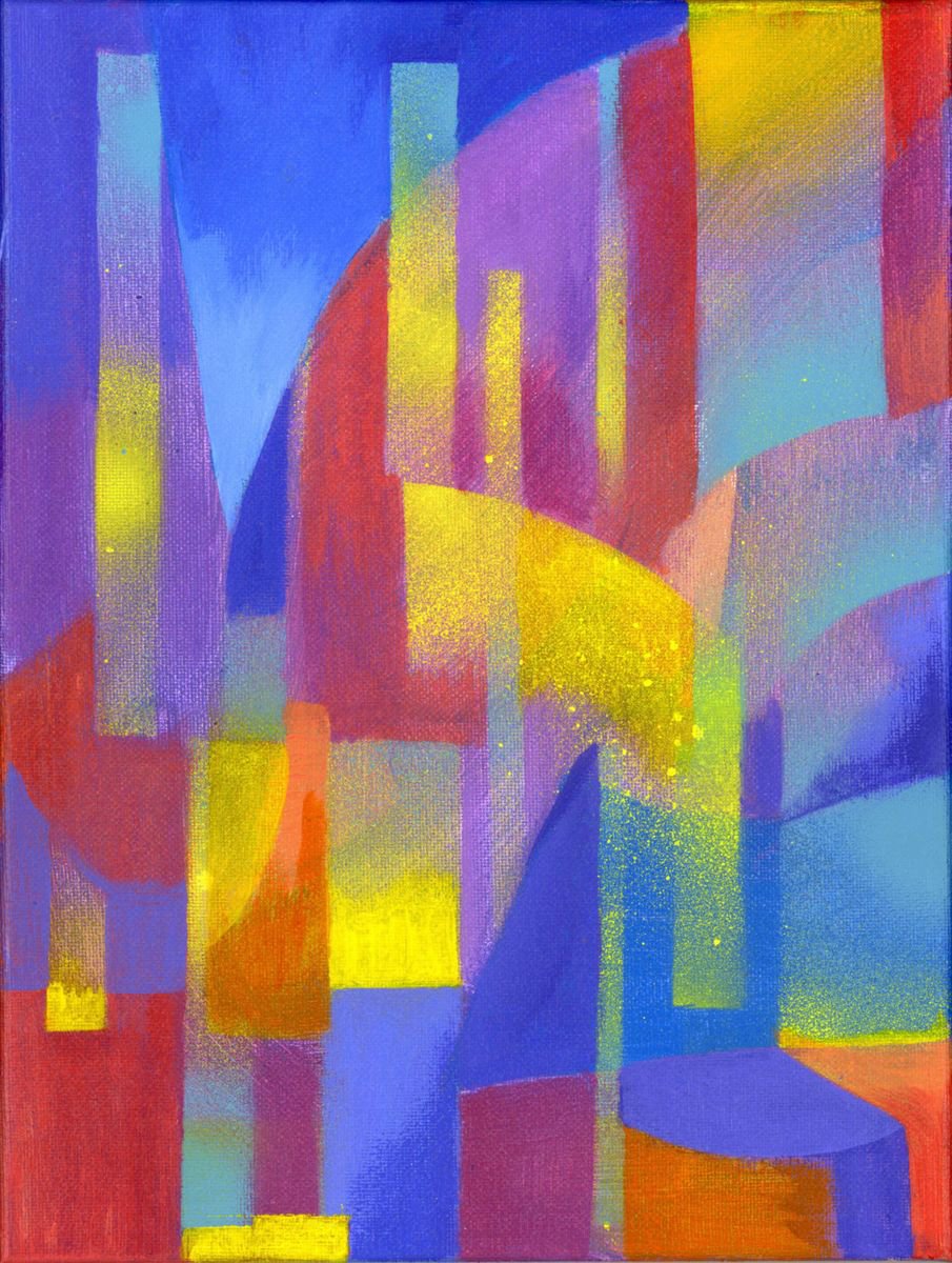 Geometric Abstract Acrylic Painting By Alfred Ng, 9 X 12, Homage To Bauhaus #3, Original Artwork