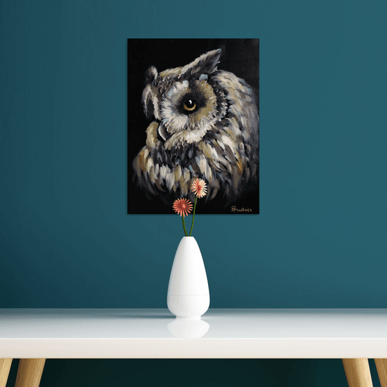 Birds Art Owl Wildlife Nature Night Bird Black & Gold Acrylic Art