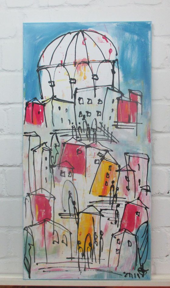 mediterrean blue city xl Acrylpainting  19,7 x 39,4inch