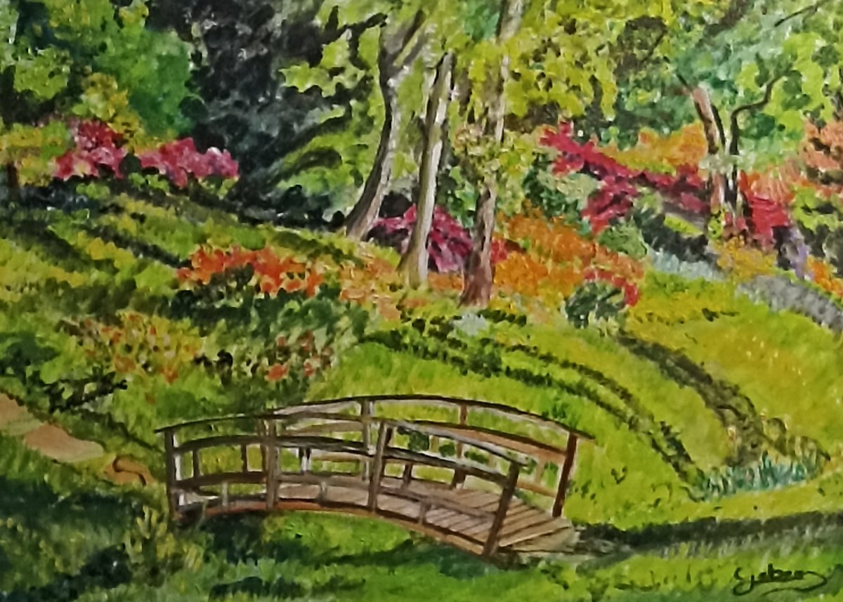 Impressionistic Landscape Oil Painting By Isabelle Lucas, 16 X 12, Wooden Bridge 1, Original Artwork