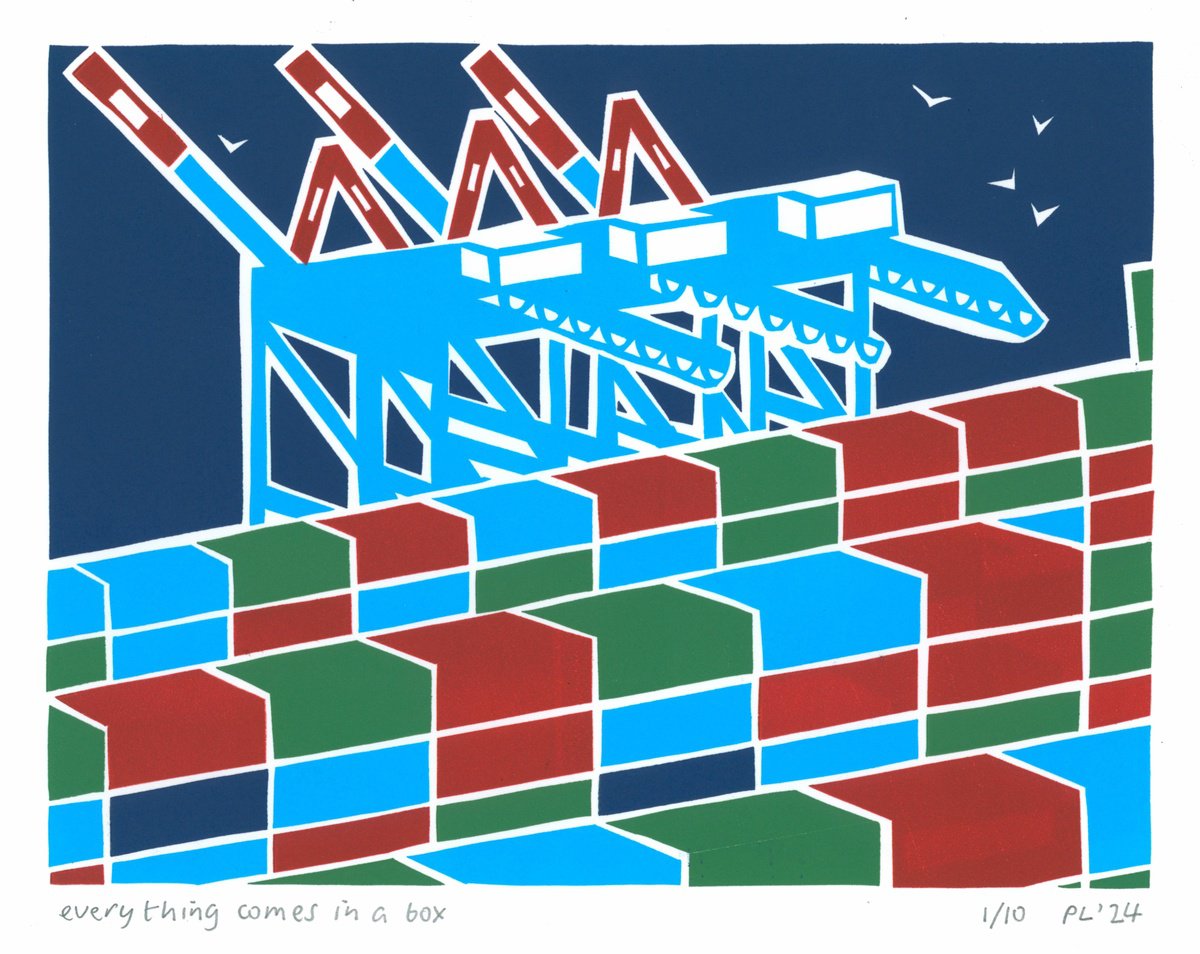 Graphic Landscape Print By Peter Long, 14 X 12", Everything Comes In A Box, Original Artwork