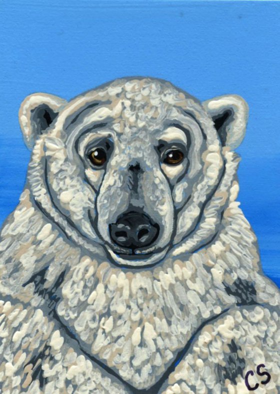 ACEO ATC Original Painting Polar Bear Wildlife Art-Carla Smale